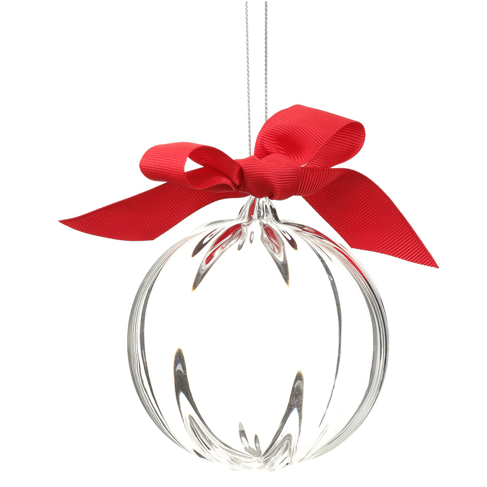 3.5” Clear Glass Ball Ornament with Bow