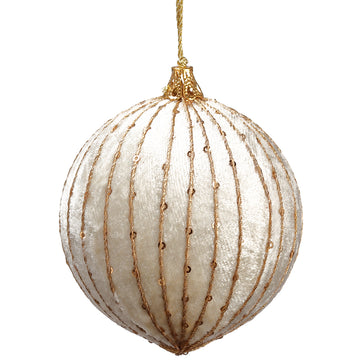 4” Velvet Cream/Gold Ball Ornament