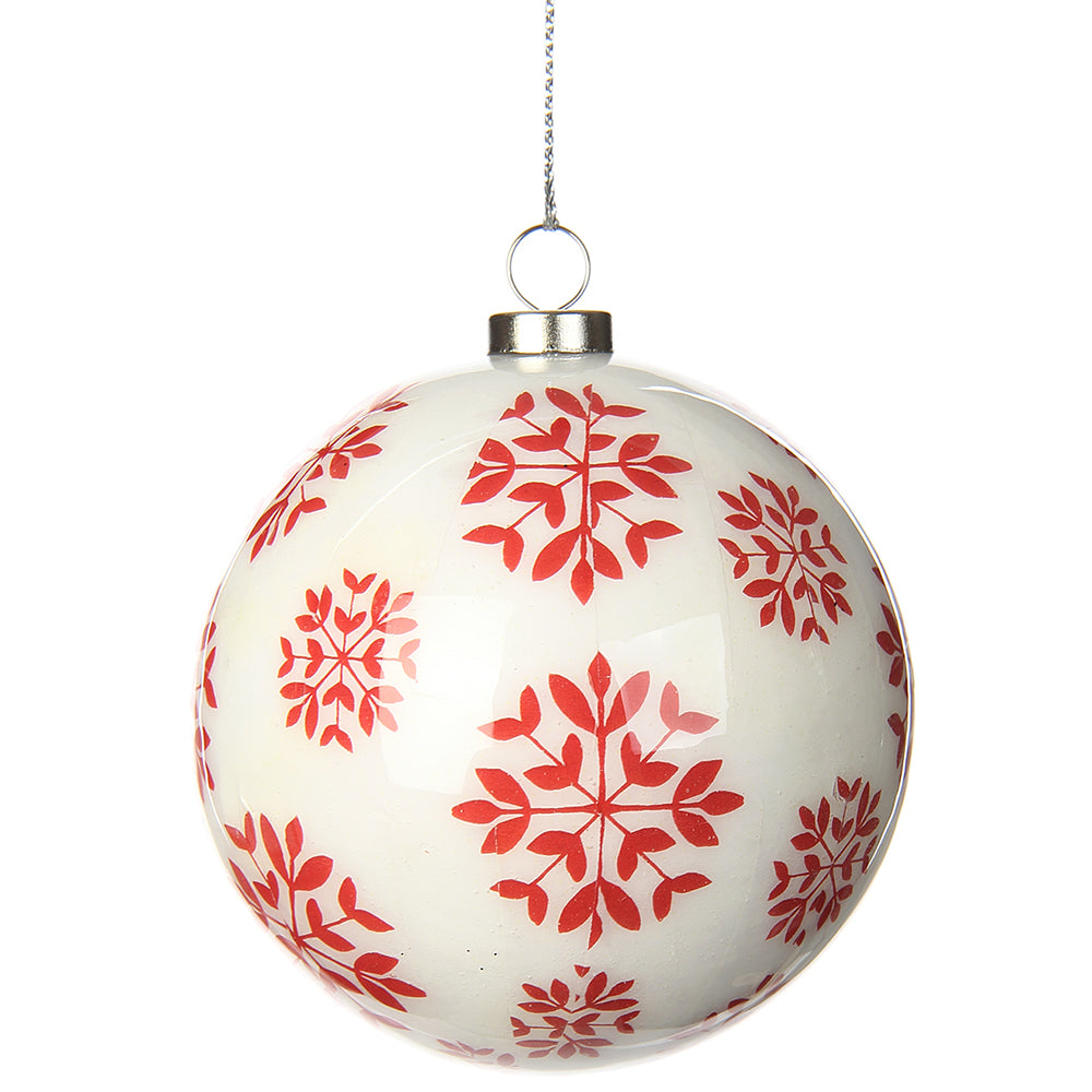 3” Red and White Snowflake Ball Ornament