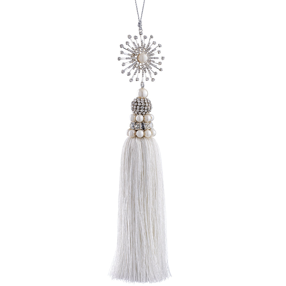 10” Silver Jeweled Tassle Ornament