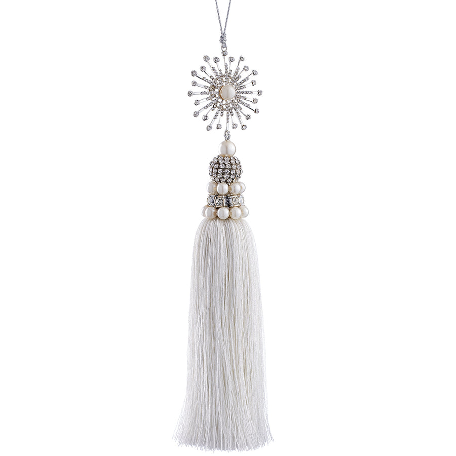 10” Silver Jeweled Tassle Ornament