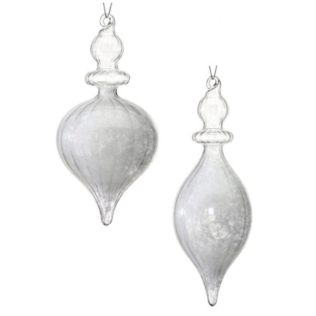 Clear Glass Snow Filled Finial (Set of 2)