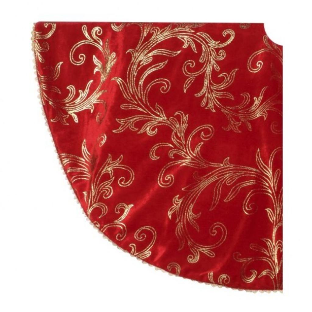 Red Velvet Tree Skirt with Gold Detail