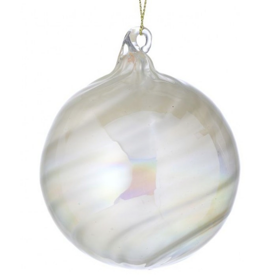 5.5” Pearl Iridescent Swirl Glass Ball Ornament