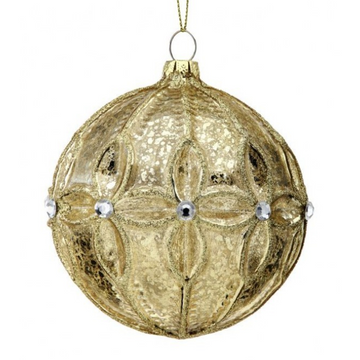 4” Gold Ball Ornament with Floral Detail