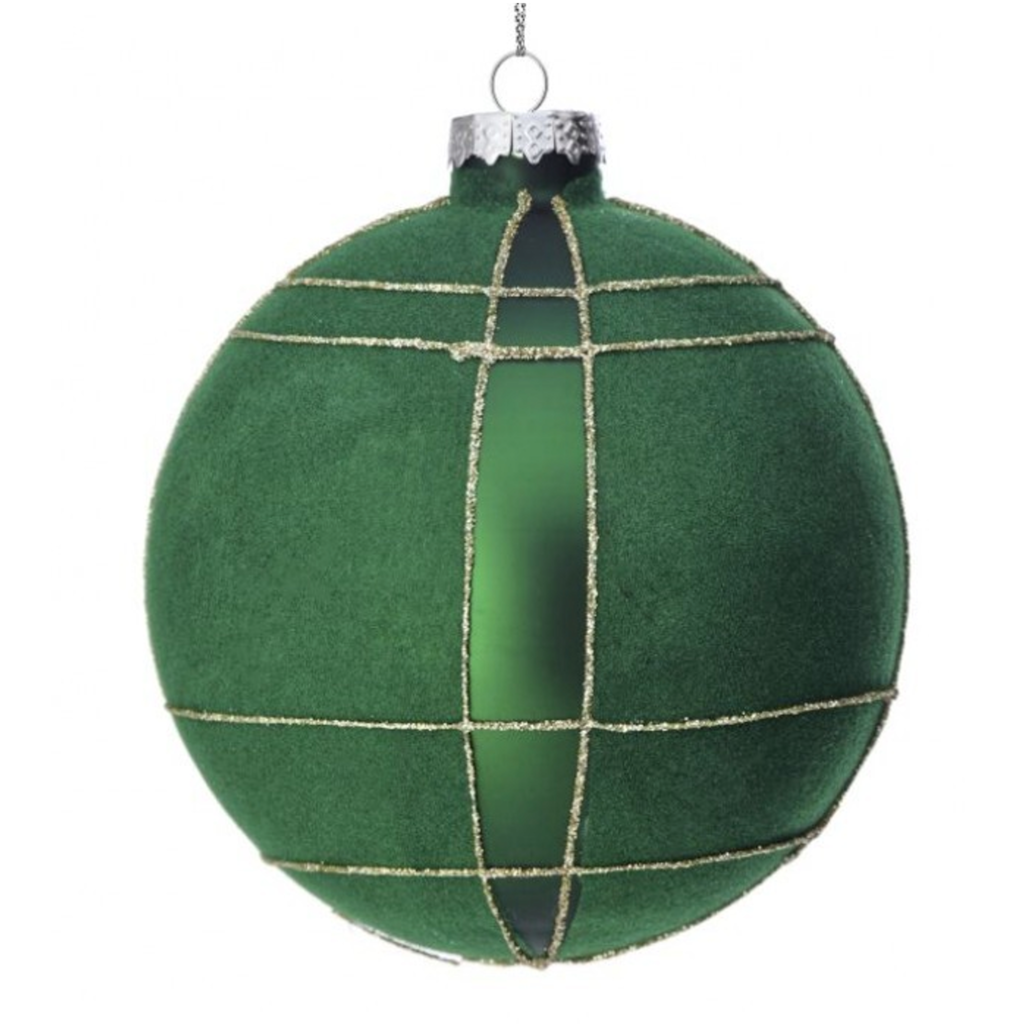4” Elegant Green Ball Ornament with Gold Detail