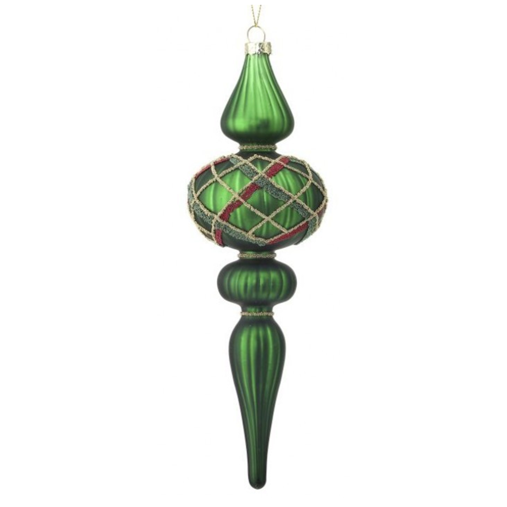 9” Green Plaid Finial Ornament