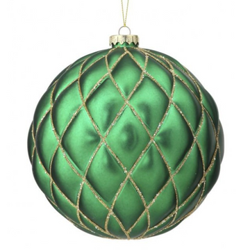 5.9” Large Green and Gold Swirled Ball Ornament