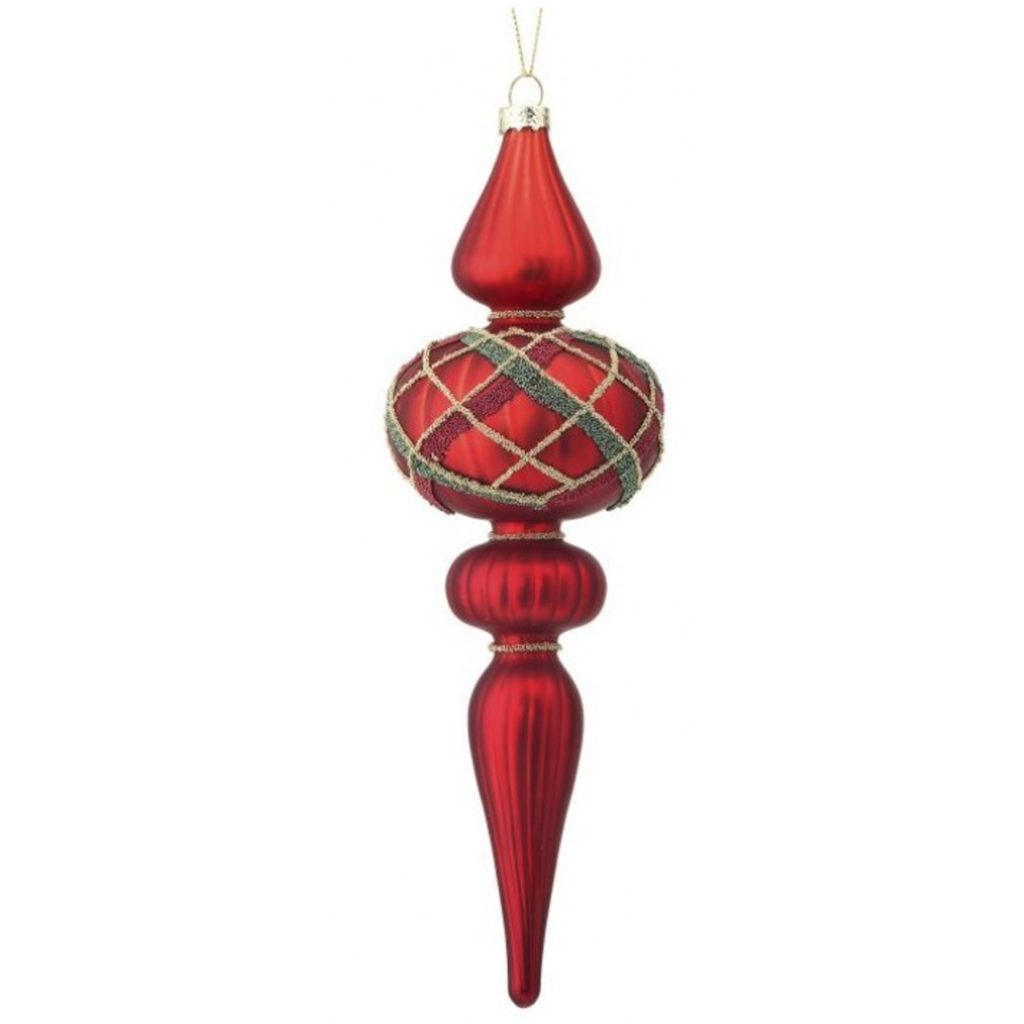 9” Red Plaid Finial Ornament
