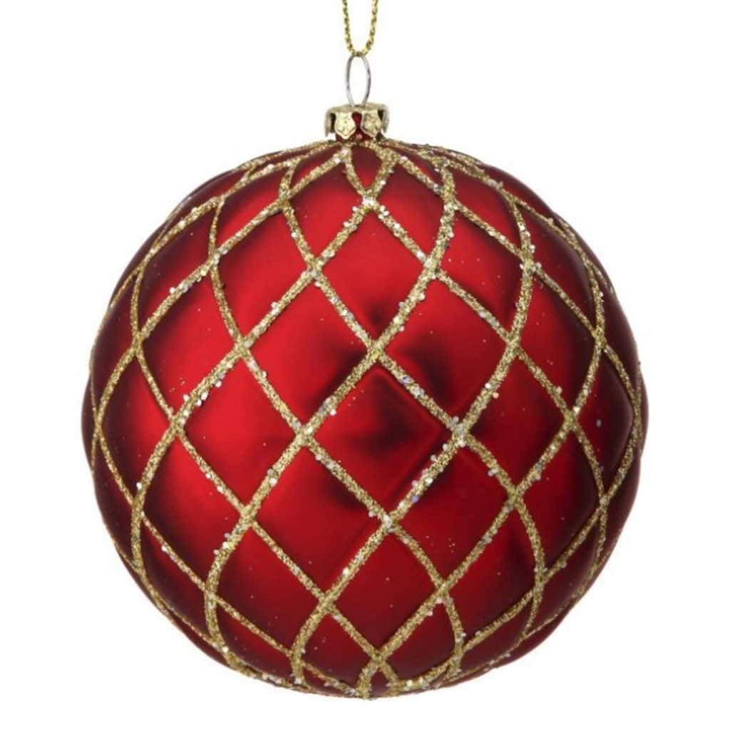 4” Red and Gold Swirled Ball Ornament