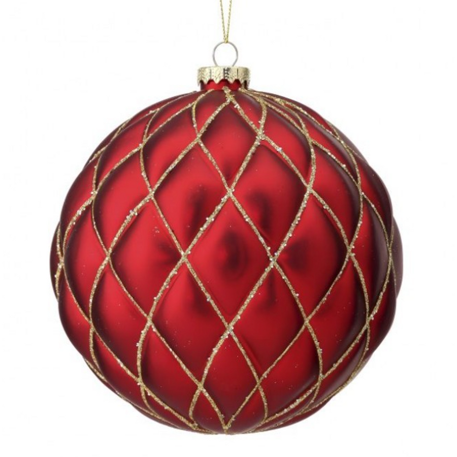 5.9” Large Red and Gold Swirled Ball Ornament