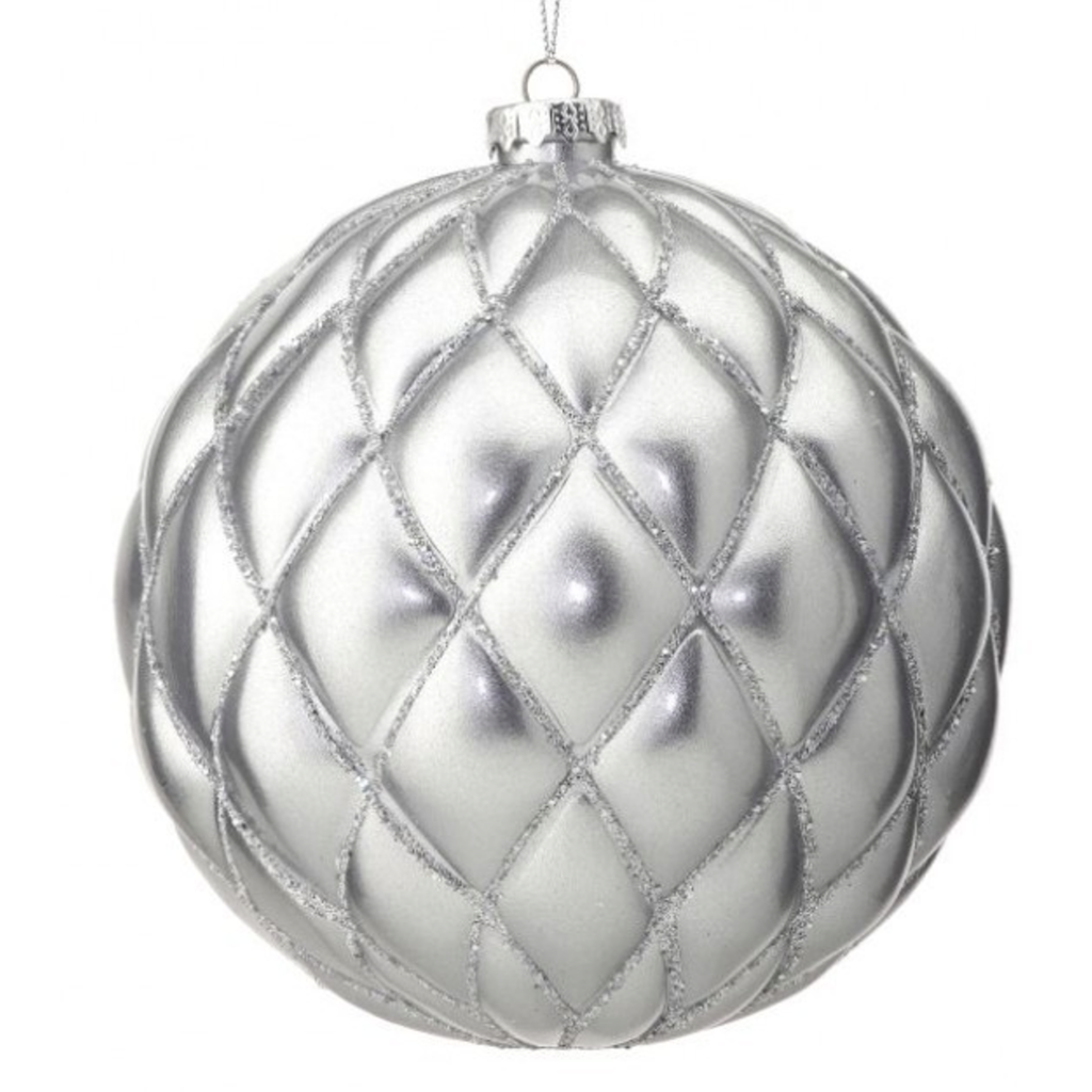 5.9” Large Silver Swirled Ball Ornament