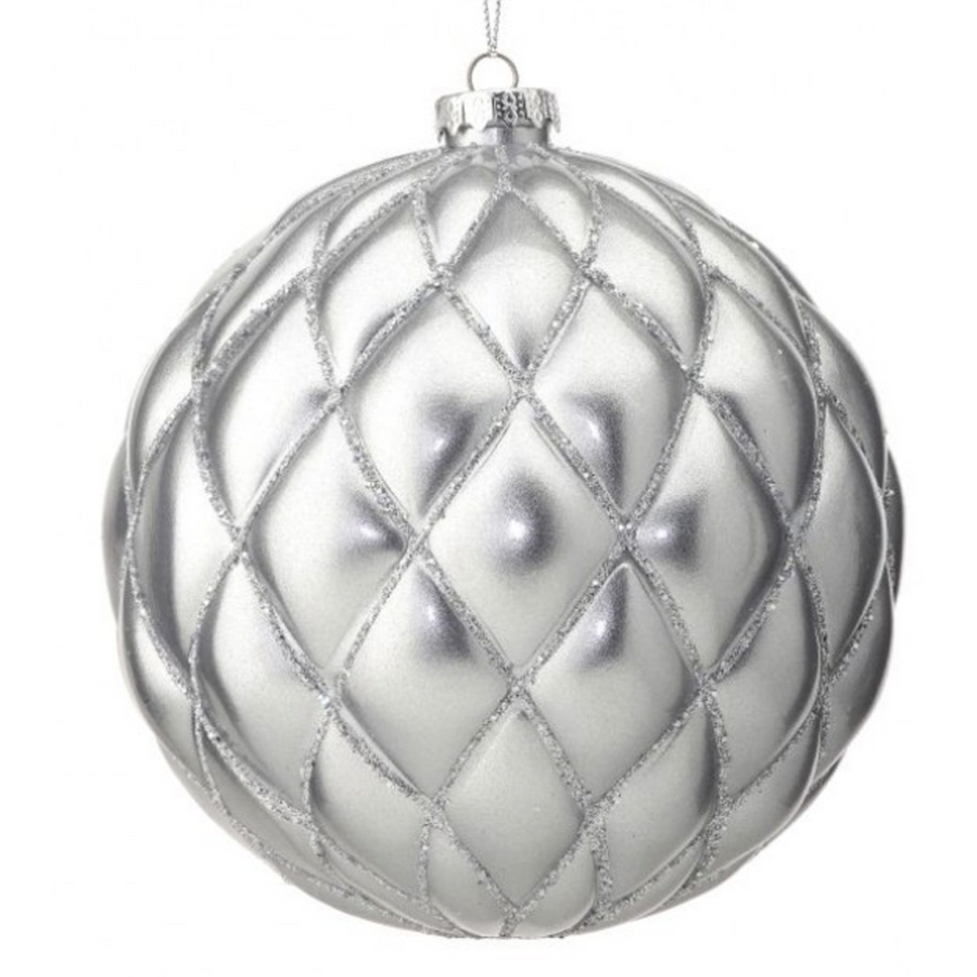 5.9” Large Silver Swirled Ball Ornament