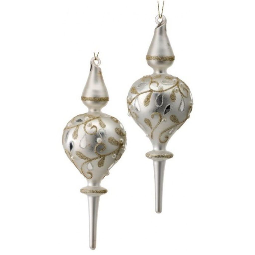 8.5” Silver Finials with Green Swirls (Set of 2)