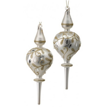 8.5” Silver Finials with Green Swirls (Set of 2)