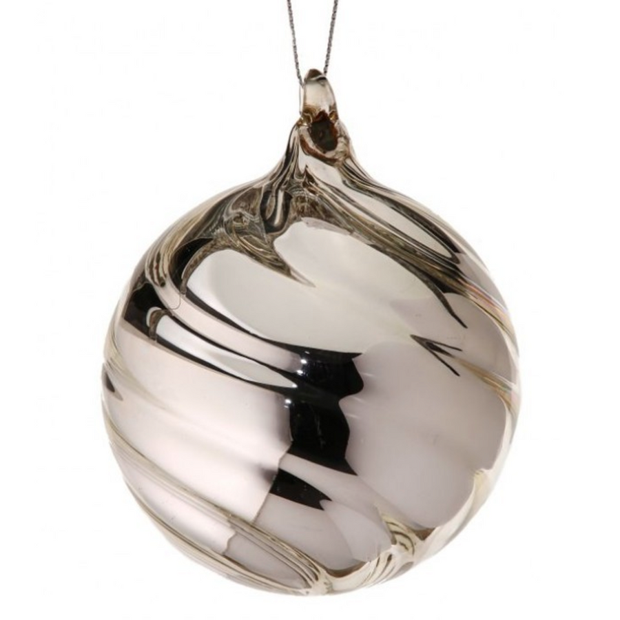 3.5” Silver Swirl Glass Ball Ornament