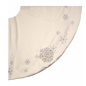 64” White Tree Skirt with Silver Embroidered Snowflakes