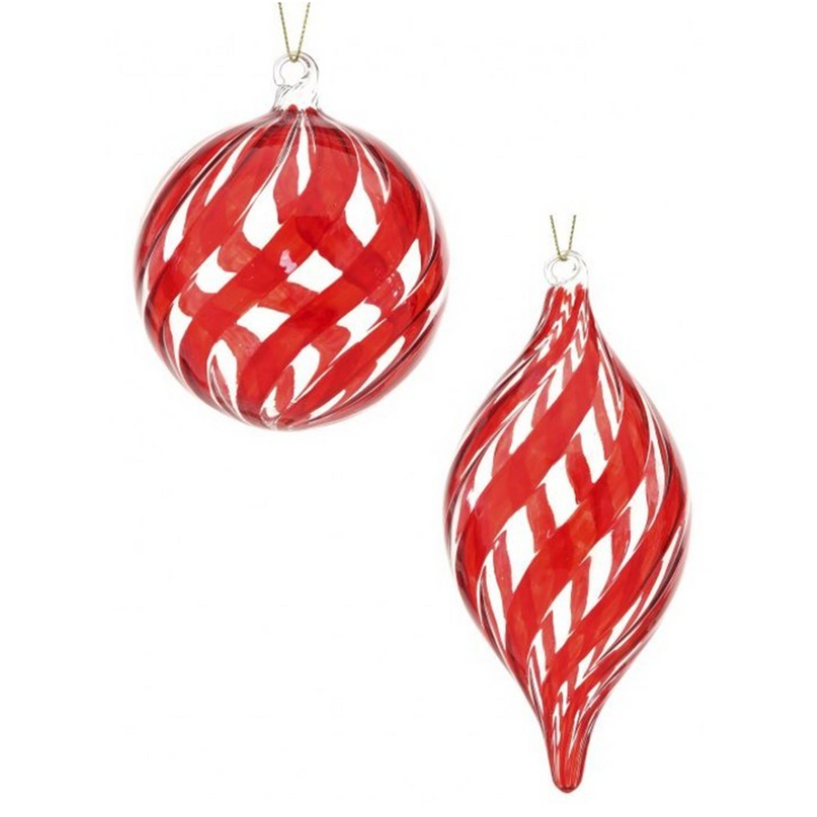 4-5” Red and White Swirled Stripe Class Ornament Finials (Set of 2)