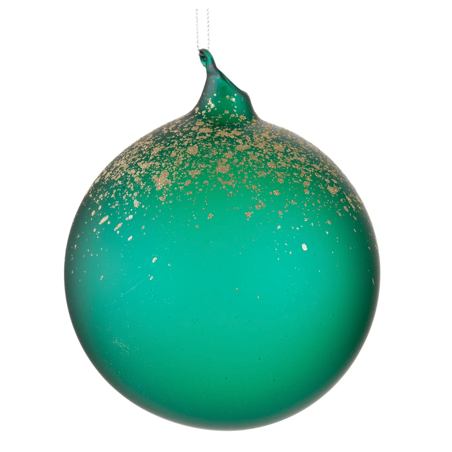 4.7” Turquoise with Gold Specks Glass Ball Ornament