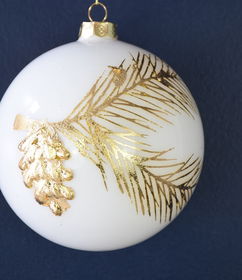 White and Gold Pinecone Ornament