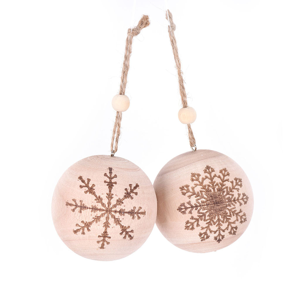 2.75” Wood Snowflake Sphere Ornament