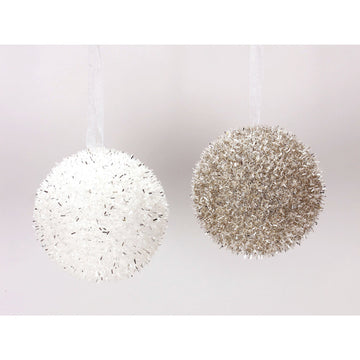 4” White/Champagne/Natural Frosted Ball Ornaments (Box of 4)