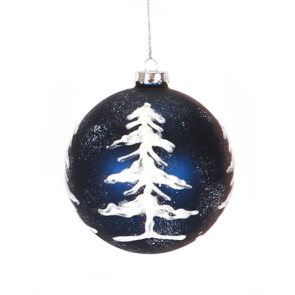 Frosted Dark Blue Tree Christmas Ornament Ball