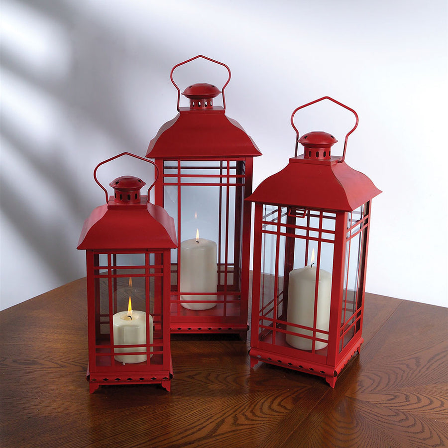 Old Fashioned Metal Red Lantern (Set of 3)