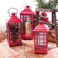 Old Fashioned Metal Red Lantern (Set of 3)