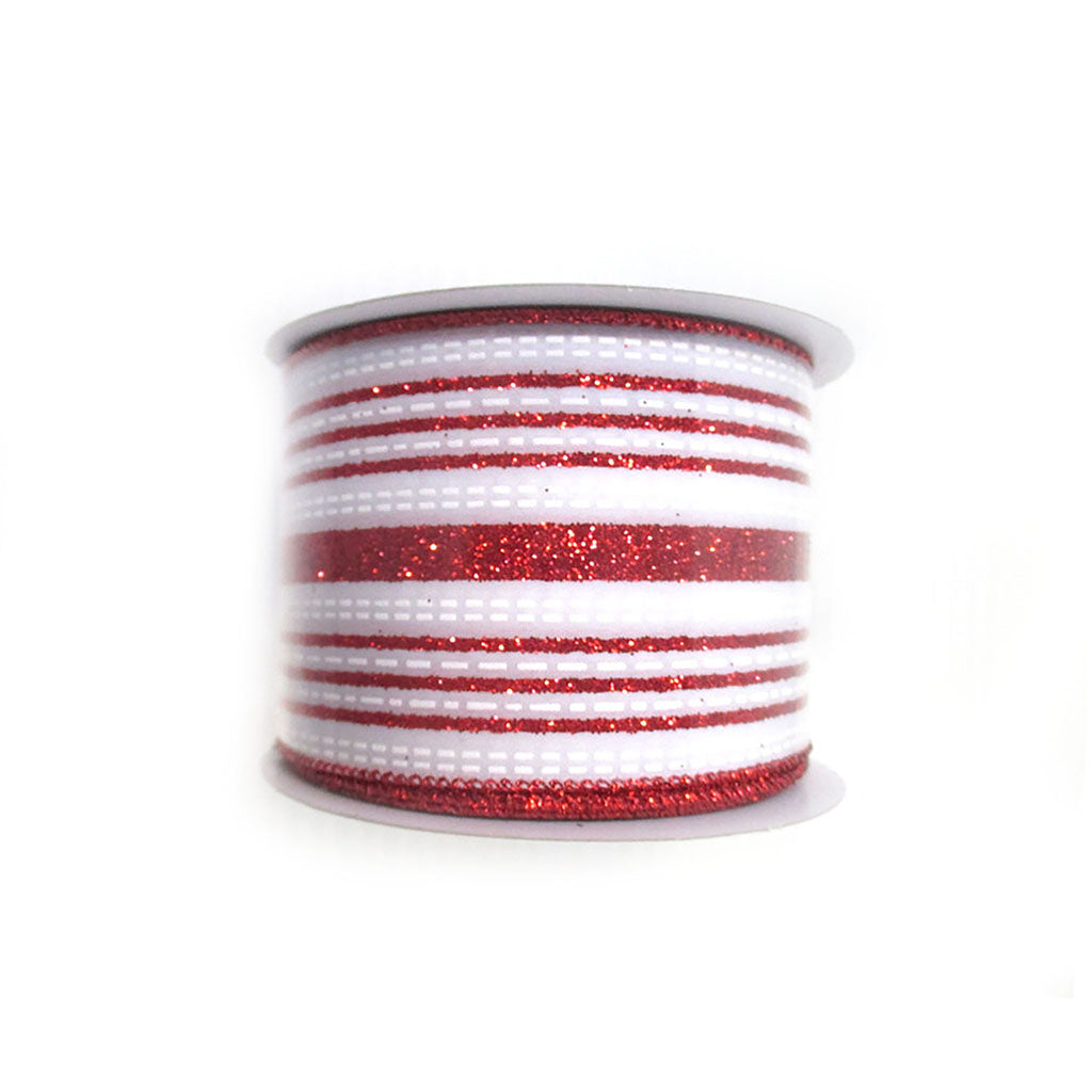 2.5" Red and White Striped Satin Ribbon