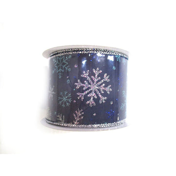2.5” Silver and Blue Snowflake Ribbon