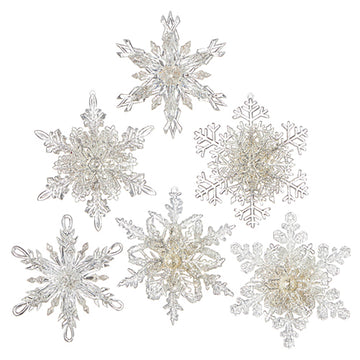 4.5” Clear/Silver Snowflake Ornament (Set of 6)