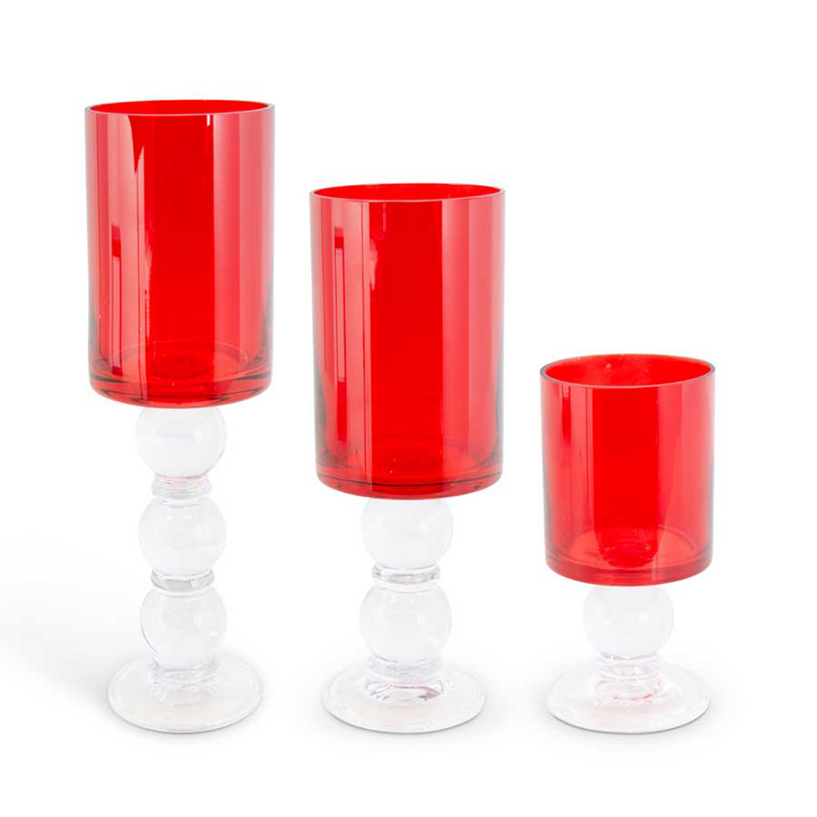 Red Candleholders with Clear Stem