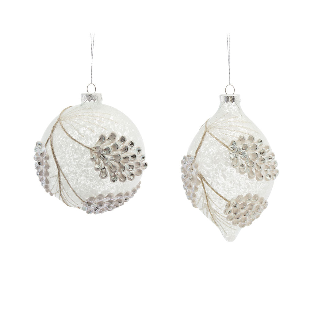 Round and Onion Pinecone Texture on White Frosted Glass (Set of 2)