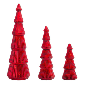 LED Lighted Glass Trees in Red S, M, L (Set of 3)