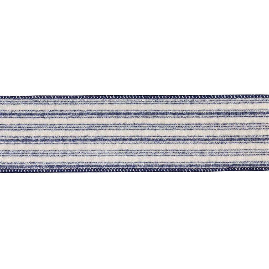 2.5” Blue Linen Striped Ribbon