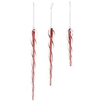 Red and White Icicle Ornament (Set of 3)