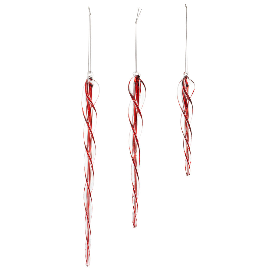 6-11.5” Red and White Icicle Ornament (Set of 3)