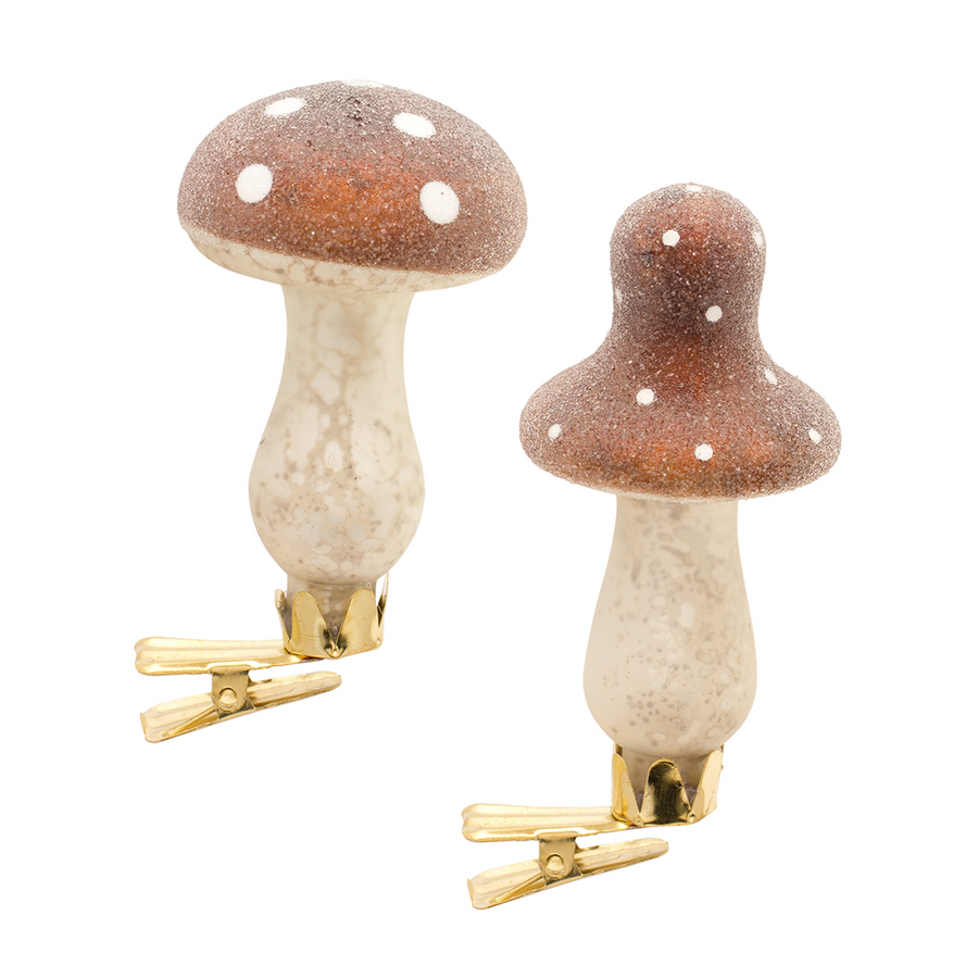 Taupe Mushroom Clip Ornament (Set of 2)