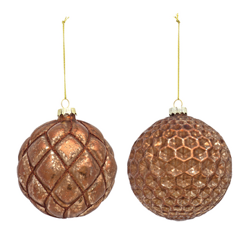 4” Copper Textured Ball Ornament (Set of 2)