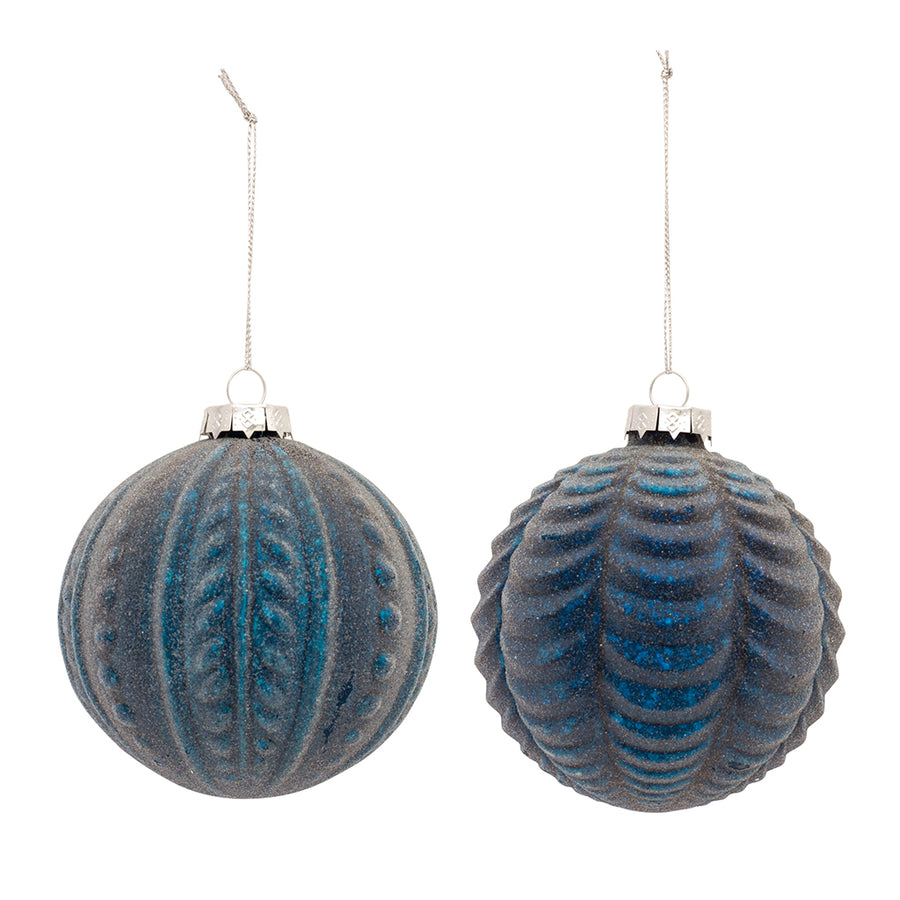4” Textured Blue Ornament (Set of 2)