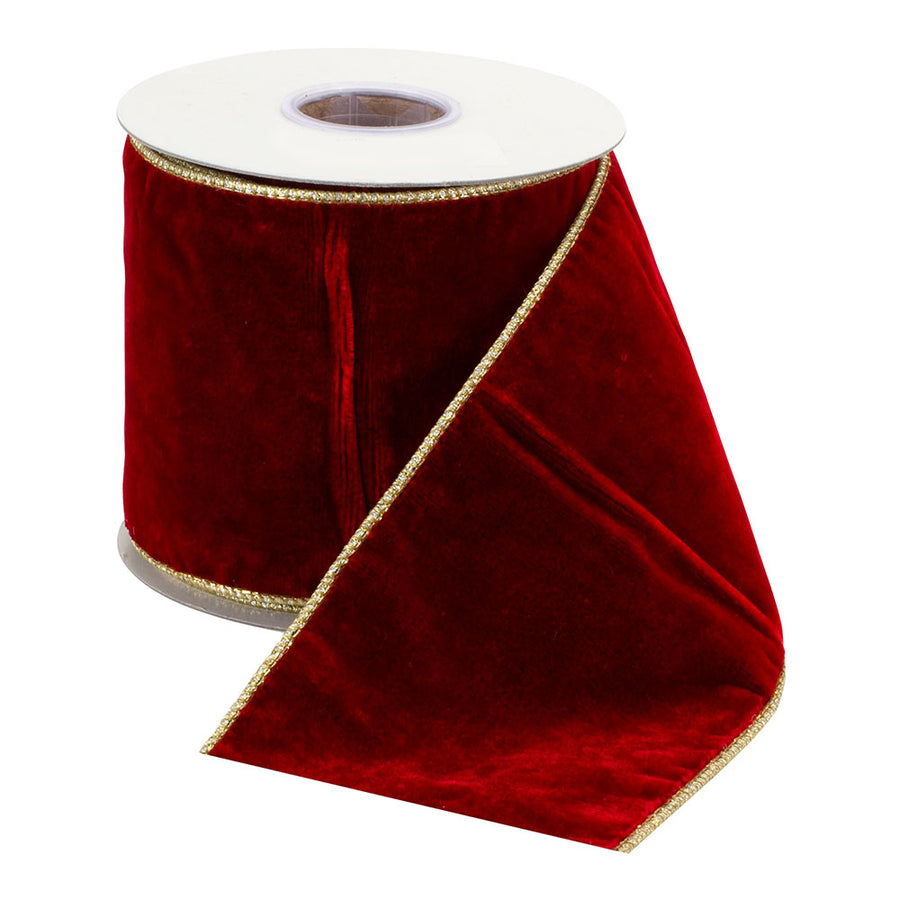 4" Burgundy Velvet Gold Trim w/ Gold Backing Ribbon