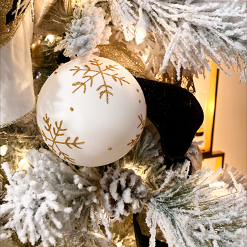 4.7” Large White Ball with Gold Snowflake Ornament