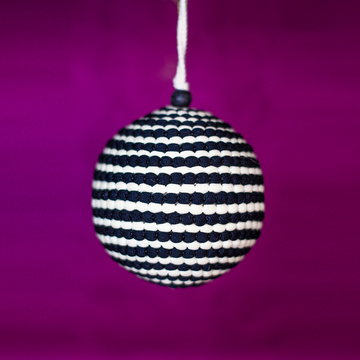 4” Black and Cream Knitted Ball Ornament