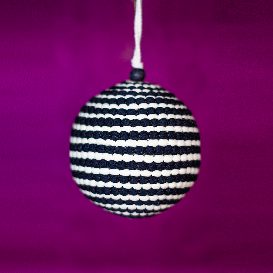 4” Black and Cream Knitted Ball Ornament
