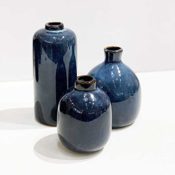 Dark Blue Mini Clay Jars (Set of 3)
