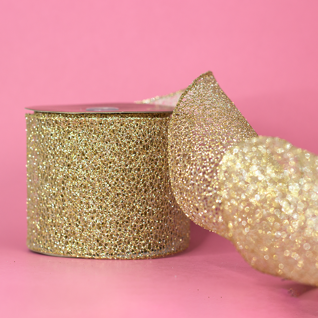 4" Gold Glitter Mesh Ribbon