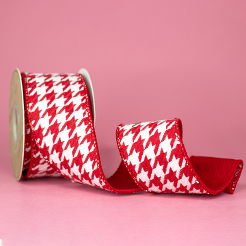 2.5" Red and White Houndstooth Ribbon