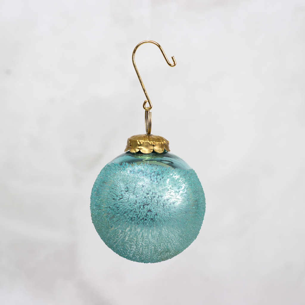 Blue Textured Glass Beaded Ball Ornament