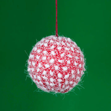 4” Knitted Red and White Ball Ornament